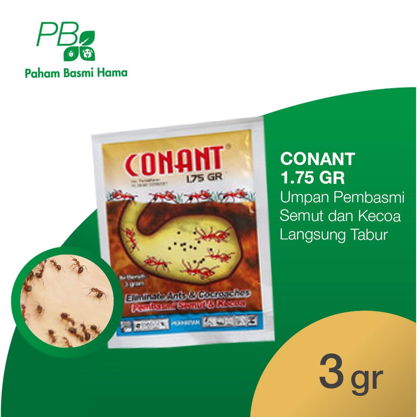 Conant 1.75 Gr - Umpan Pembasmi Semut dan Kecoa Langsung Tabur - 3 Gr