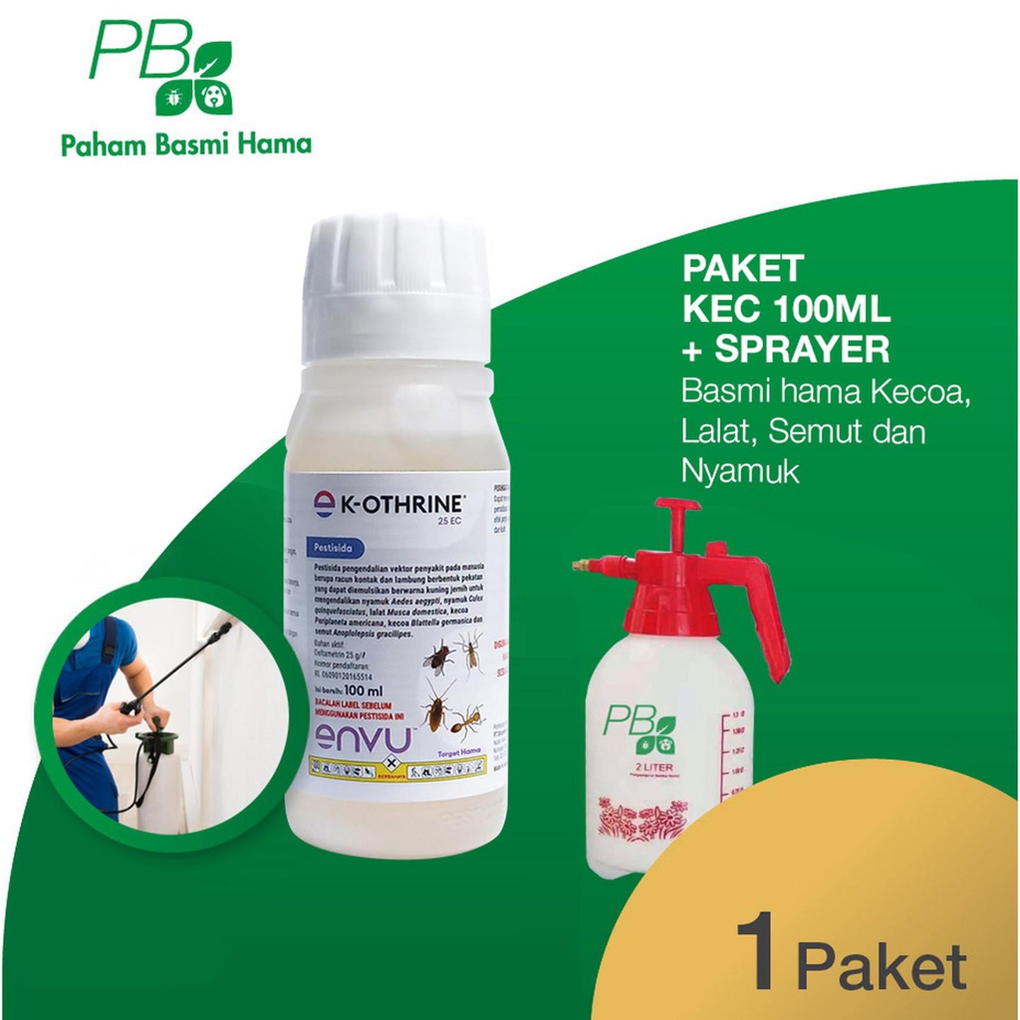 Paket Basmi Hama - Kecoa - Semut - K-Othrine 25 EC 100 ML - Sprayer 2L