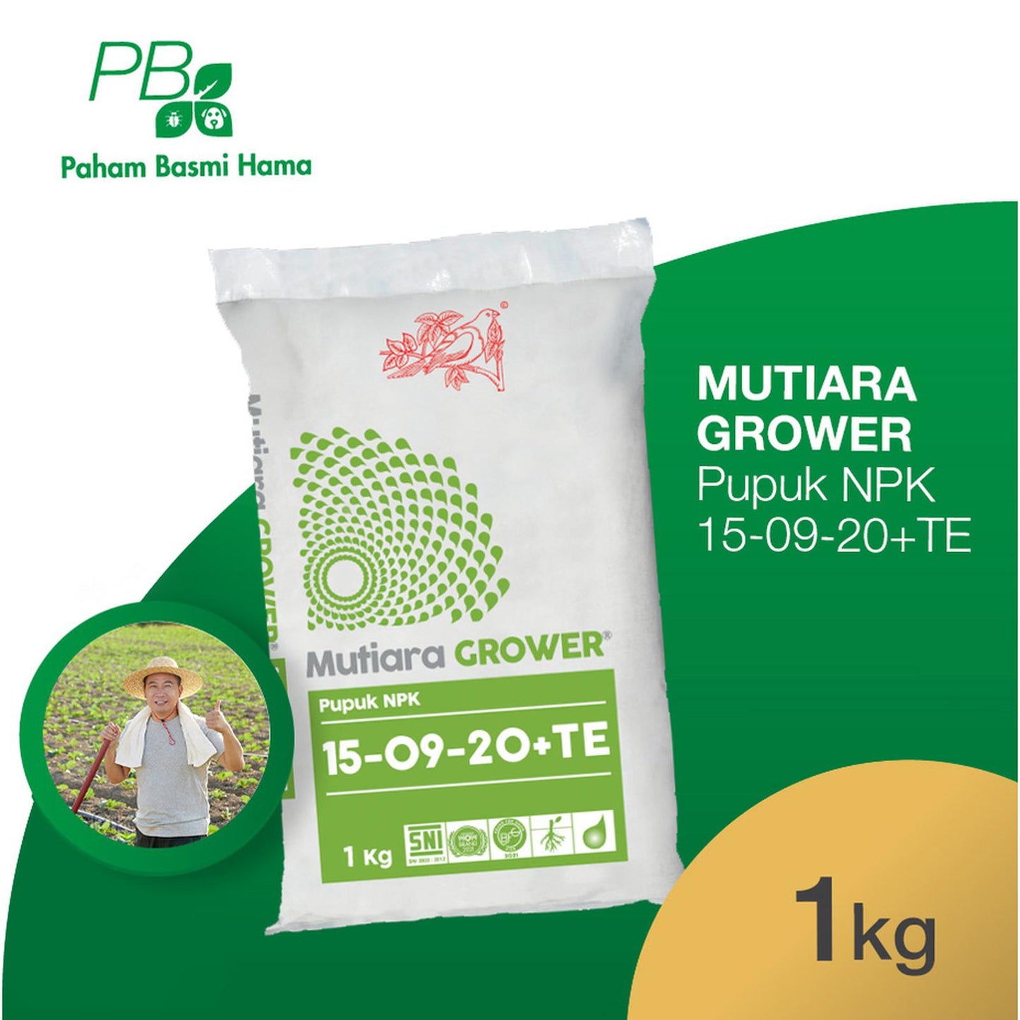 Pupuk Mutiara Grower NPK 15 09 20+TE - Meroke - Kemasan Pabrik - 1 Kg