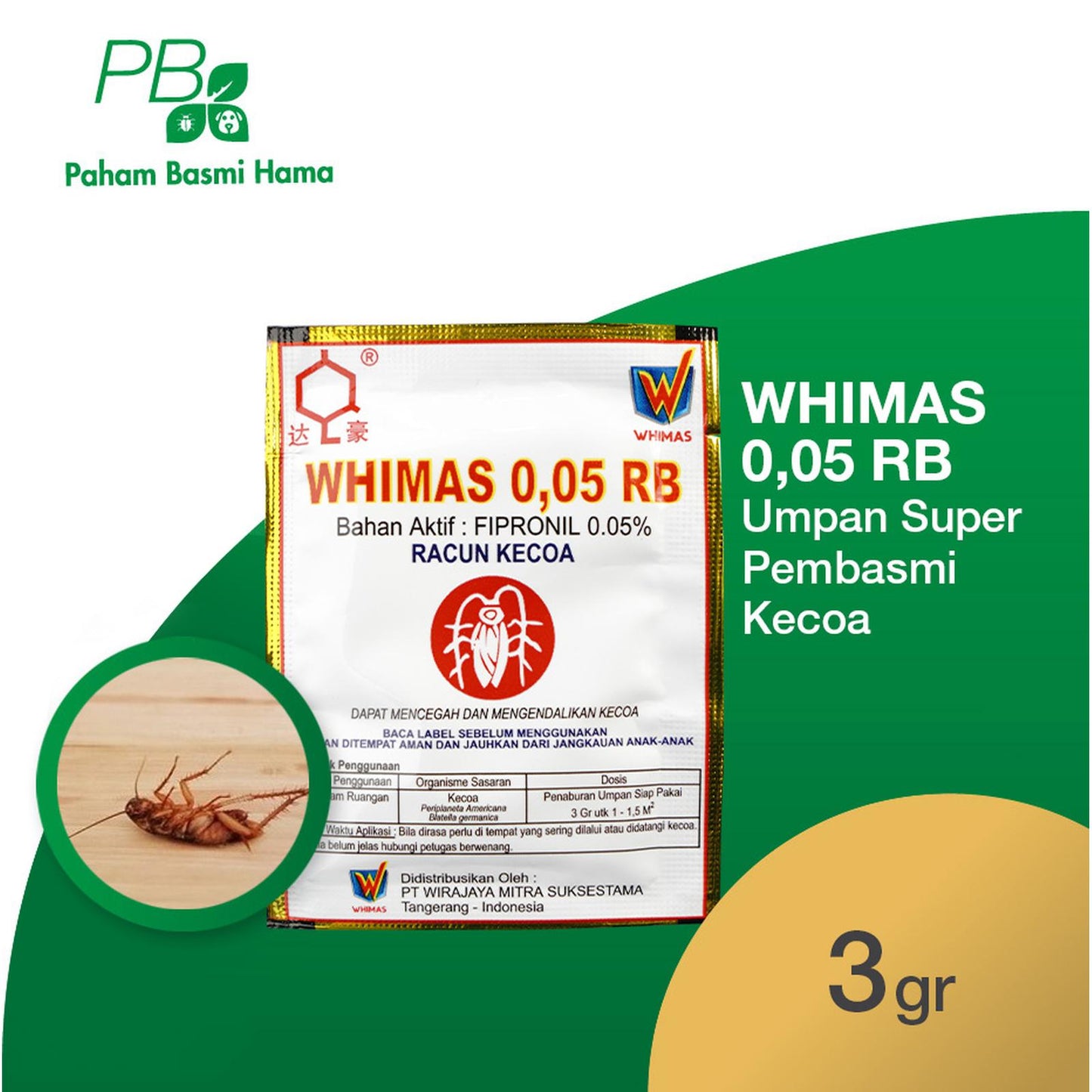 Whimas 0,05 RB - Umpan Pembasmi Kecoa - Anti Kecoa - Aman - 3 Gr