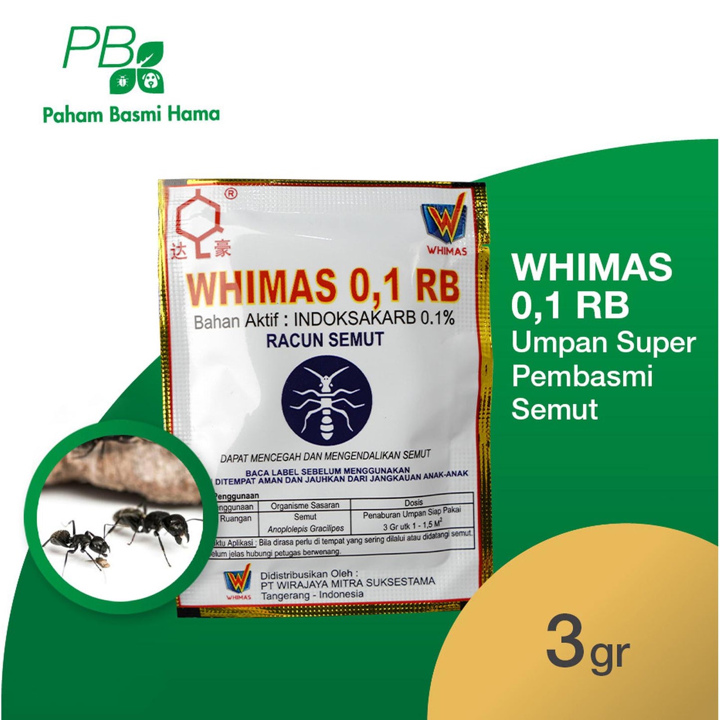 Whimas 0,1 RB - Umpan Pembasmi Semut - Anti Semut - Basmi Semut - Aman - 3 Gr