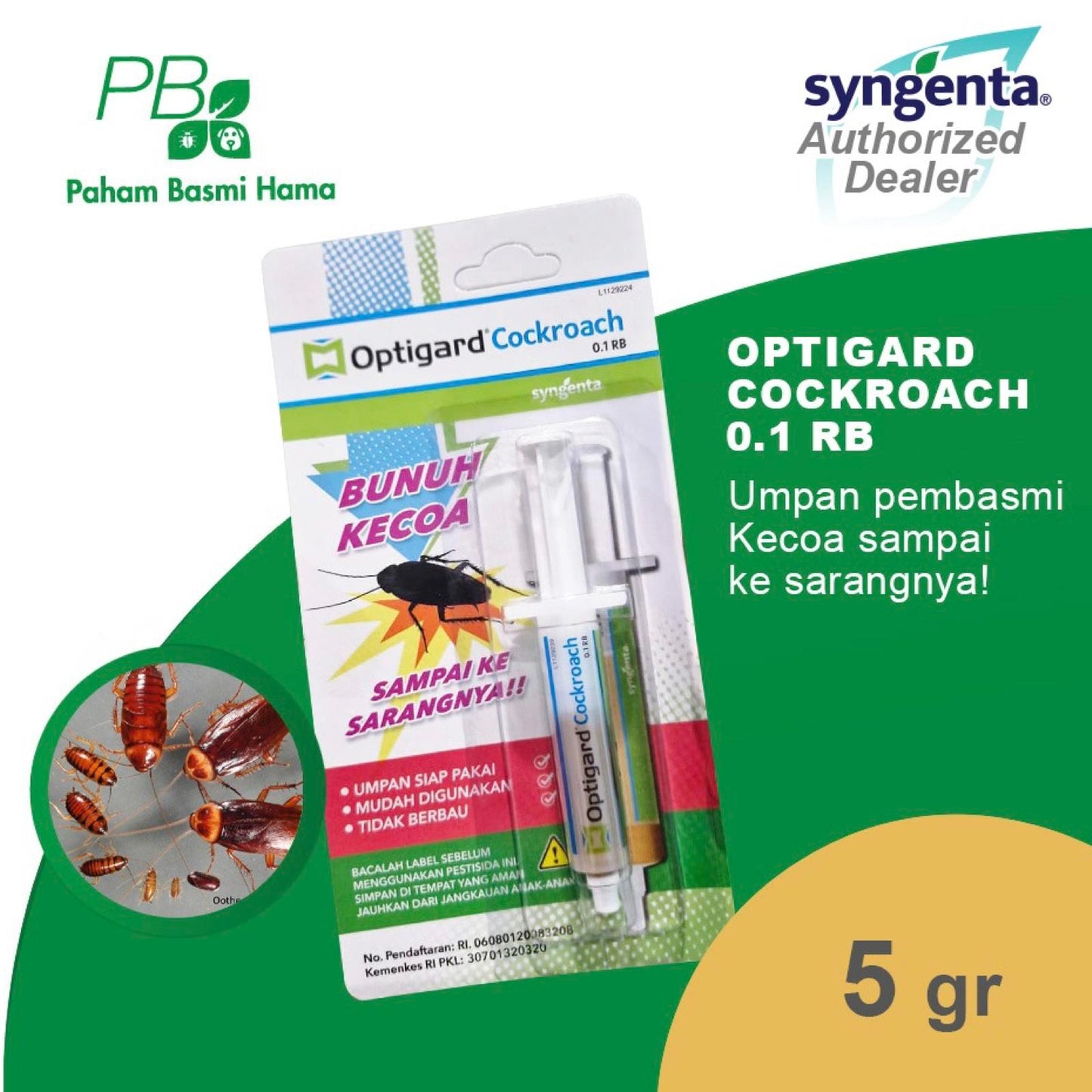 Optigard Cockroach 0.1 RB - Umpan Racun Kecoa - Basmi Kecoa Sampai Sarang - Anti Kecoa - Basmi Kecoa - Aman - 5 Gr