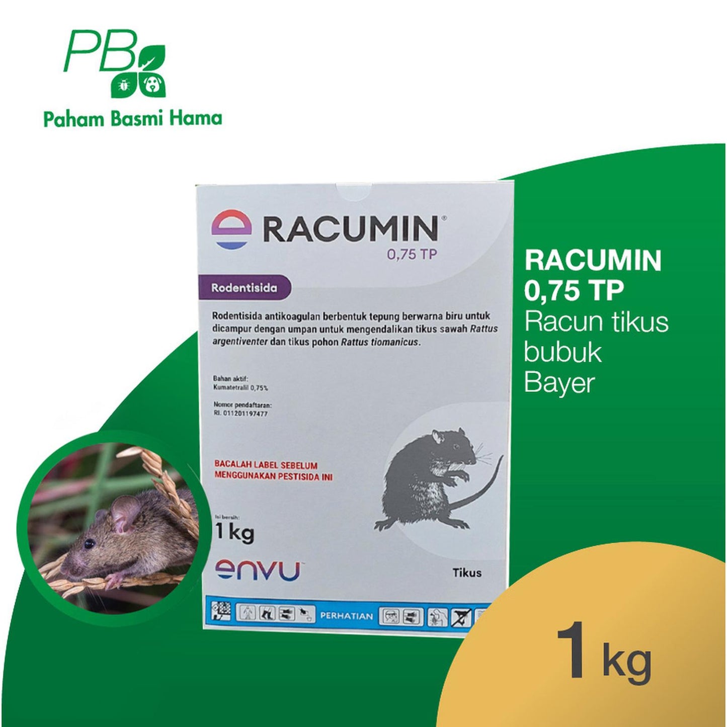 Racumin 0.75 TP - Racun Tikus Bubuk - Bayer - Tracking Powder - 1 KG